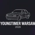 Minimalistyczna ilustracja eventowa Youngtimer Warsaw 2026 — sylwetka youngtimera na ciemnym tle