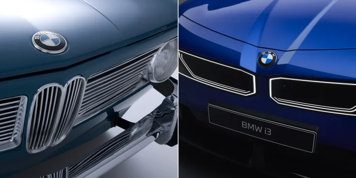 Sześćdziesiąt cztery lata różnicy, ta sama tożsamość. Chromowane nerki BMW 1500 i podświetlane nerki i3 Neue Klasse