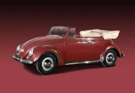 Bordowy 1200 Cabriolet, wersja budowana od 1954 do 1965 roku. Złożony dach nie chował się pod żadną pokrywę i leżał nad tyłem jak kufer.