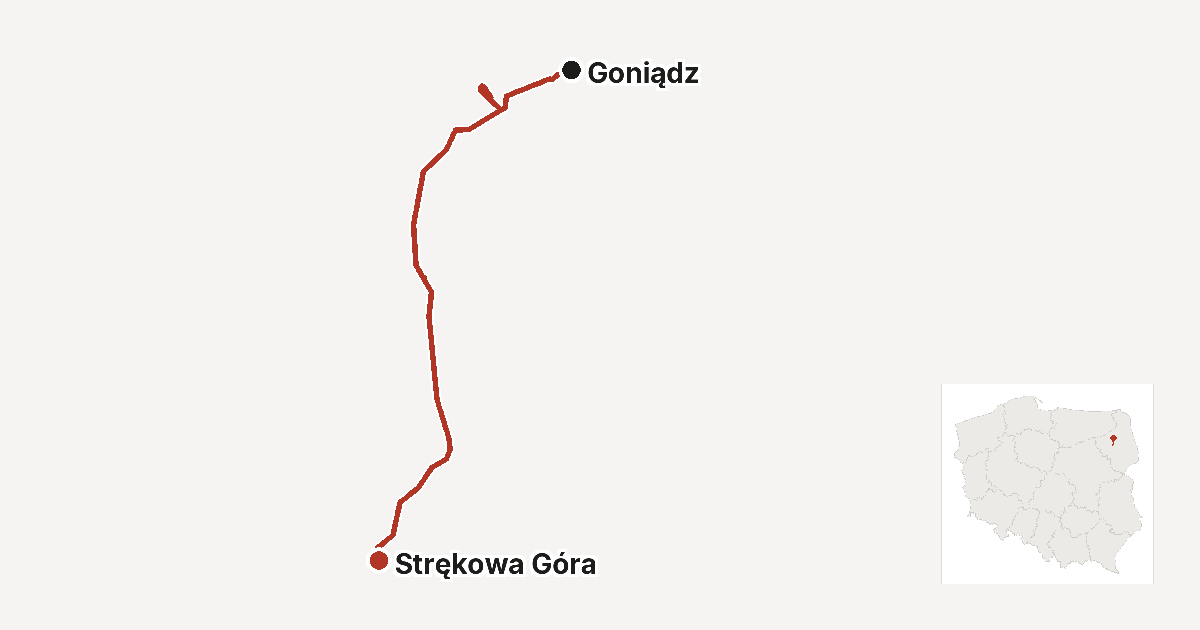Przebieg trasy Carska Droga na tle konturu Polski