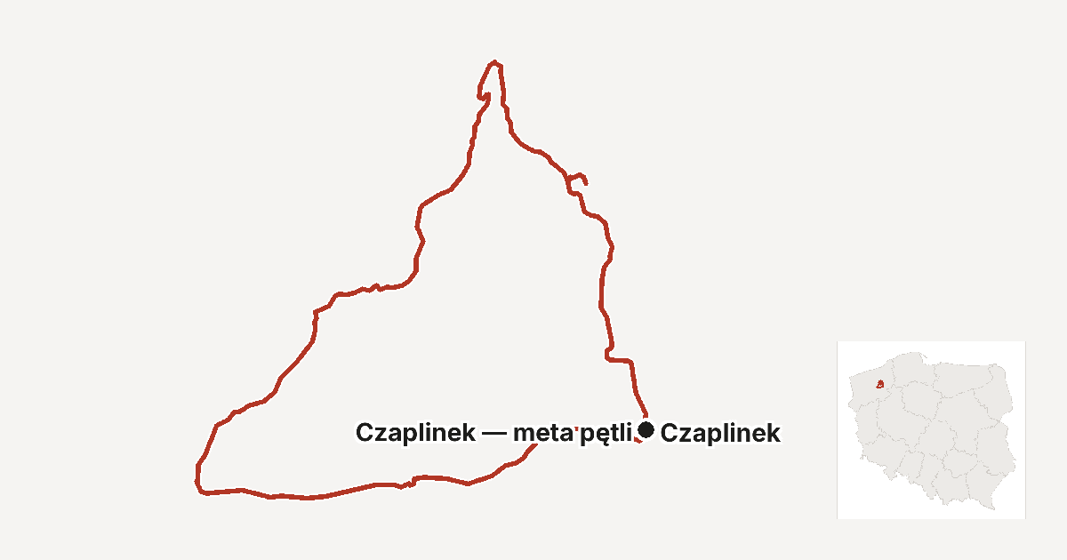 Przebieg trasy Dolina Pięciu Jezior i Szwajcaria Połczyńska na tle konturu Polski