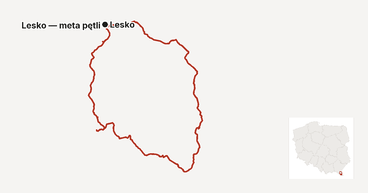 Przebieg trasy Duża Obwodnica Bieszczadzka na tle konturu Polski